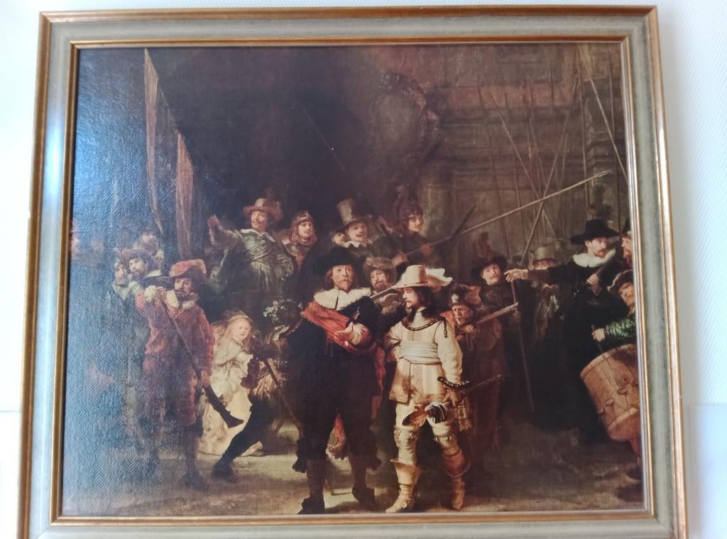 Heel mooi schilderij van de Nachtwacht replica (retro), Antiek en Kunst, Ophalen