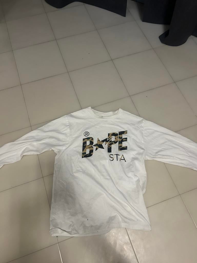 Bathing apr bape longsleeve, Ophalen of Verzenden, Zo goed als nieuw, Maat 46 (S) of kleiner, Wit