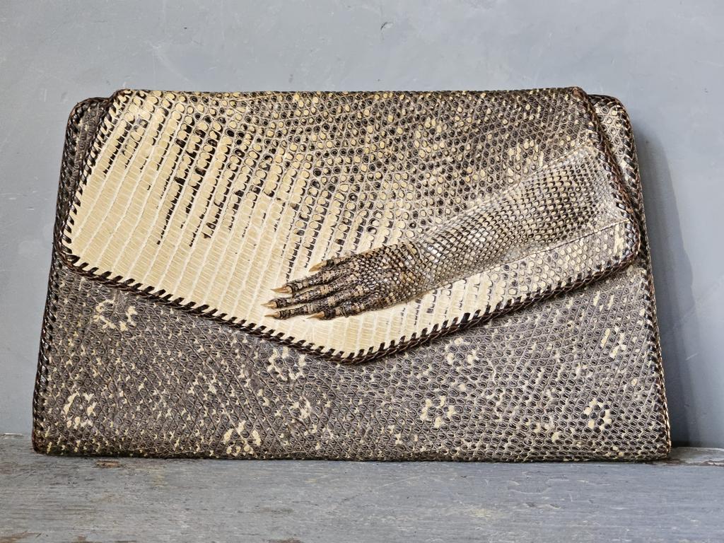 Vintage Clutch van hagedissenleer, Gebruikt, Bruin, ., Ophalen of Verzenden