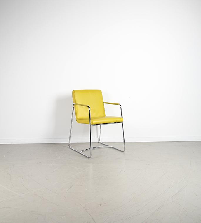 2x Leolux Spring Eetkamer Stoel Orchid Okergeel Leer -Chroom, Niet ingevuld, Overige kleuren, Niet ingevuld, Ophalen of Verzenden