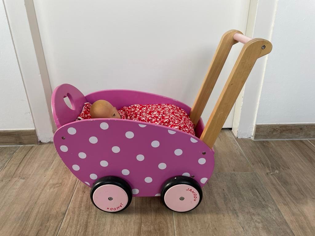 Houten poppenwagentje Janod, Ophalen, Gebruikt
