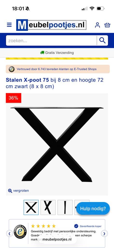 Kruispoot tafel, Huis en Inrichting, Tafelpoot, Gebruikt, 50 tot 100 cm, Ophalen of Verzenden