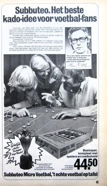 1 vintage advertenties reclames Subbuteo Micro Voetbal 1975, Ophalen of Verzenden, Gebruikt, Overige typen