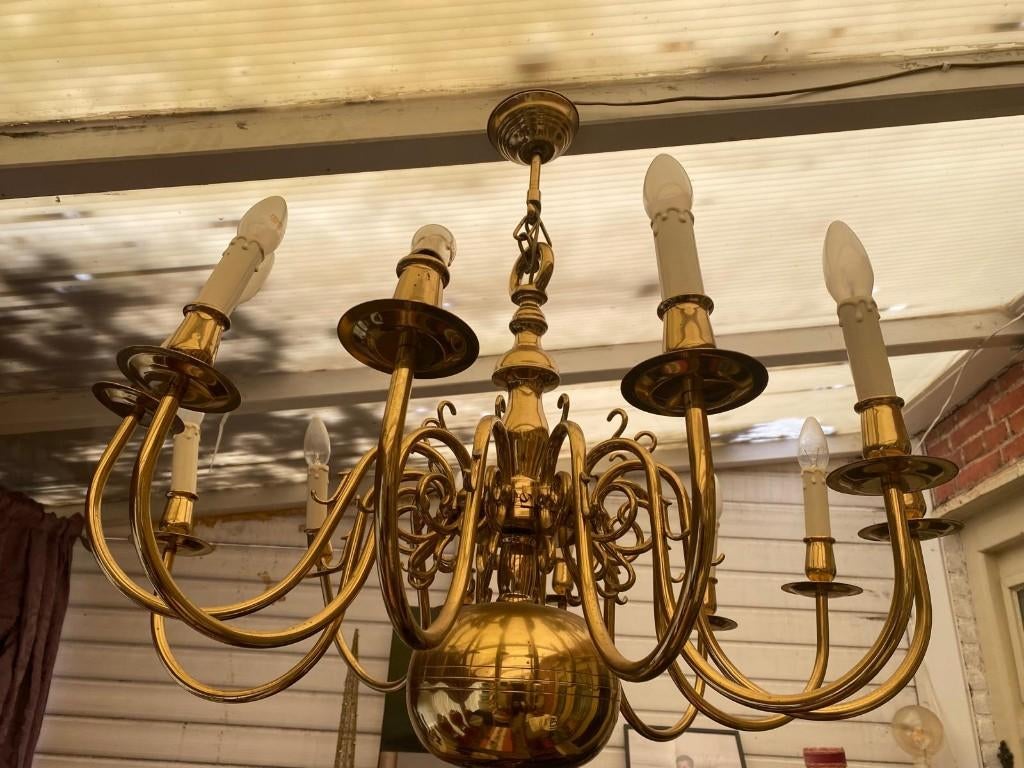 Kroonluchter goudkleurig, Ophalen, Gebruikt, Metaal