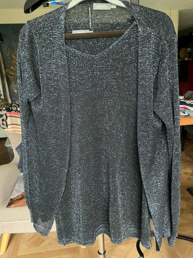 Geisha twinset mt 42,donkerblauw glitter vest trui ,twinset, Kleding | Dames, Ophalen, Zo goed als nieuw, Blauw