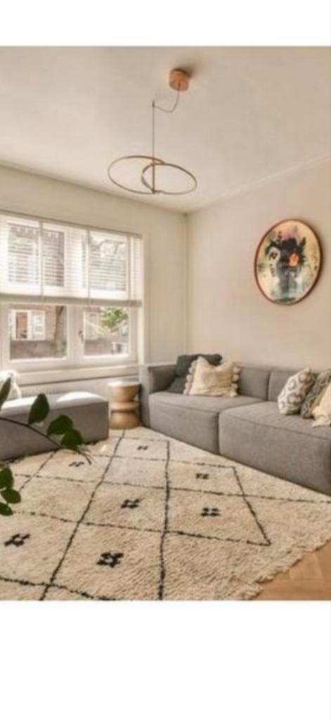 Woood Bean bank 2 maal  1.40m met poef, blauwgrijze stof, Huis en Inrichting, Banken | Bankstellen, Gebruikt, 150 tot 200 cm, Tweepersoons