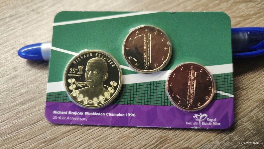 Richard Krajicek Wimbledon 1996 25-jarig jubileum muntset, Postzegels en Munten, Munten | Nederland, Ophalen of Verzenden, Koningin Beatrix