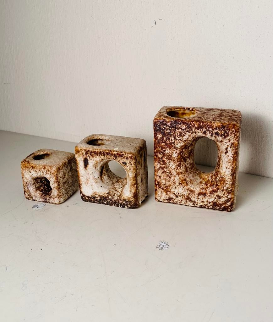 Van Woerden keramiek vaasjes (3) fat lava, Gebruikt, Overige kleuren, Aardewerk of Porselein, Ophalen of Verzenden