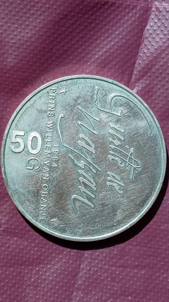 Zilveren 50 gulden munt 1984 prins Willem van Oranje, Ophalen of Verzenden, Koningin Beatrix, 50 gulden, Zilver