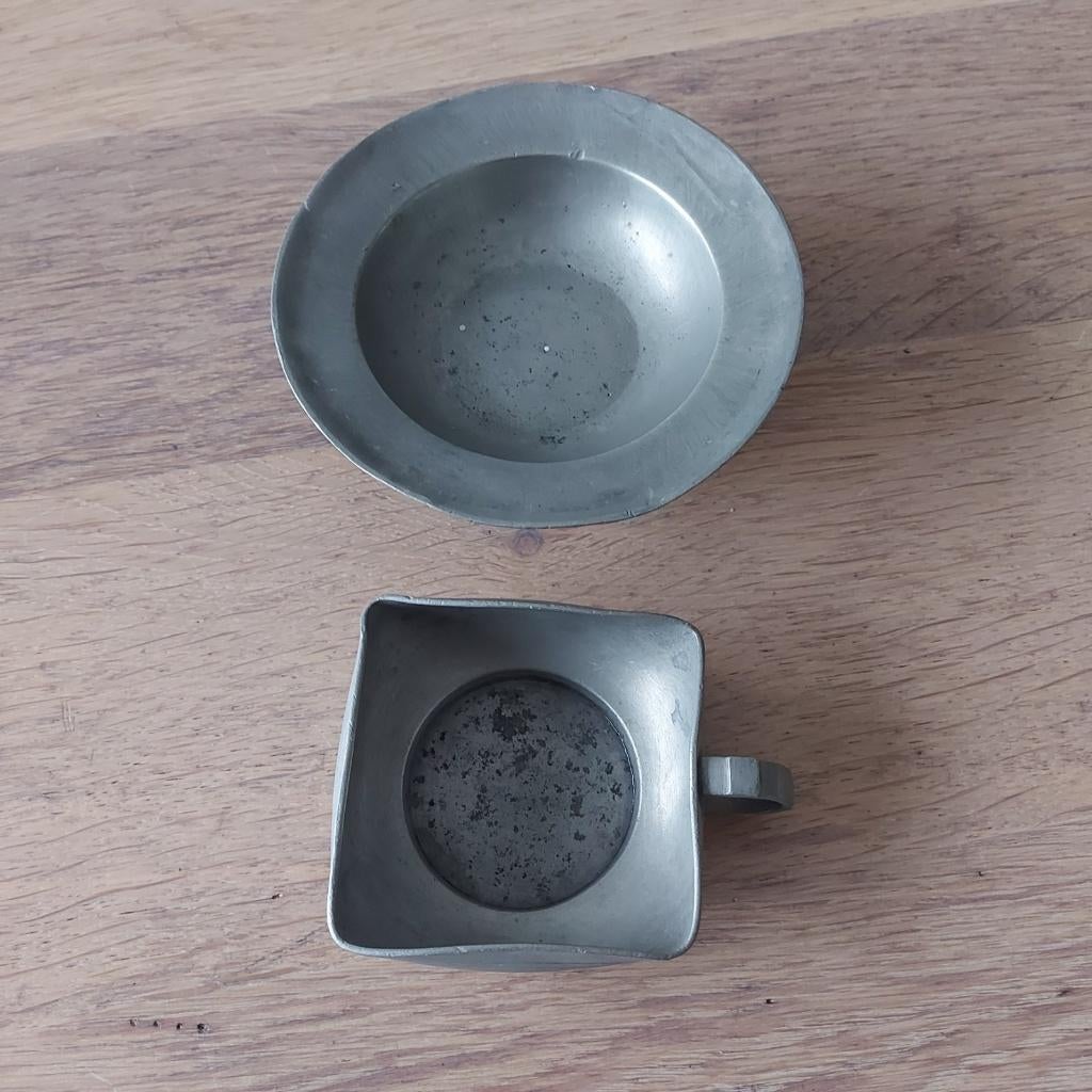 Vintage - 2 tinnen bakjes / bakjes van tin, Antiek en Kunst, Antiek | Tin, Ophalen of Verzenden