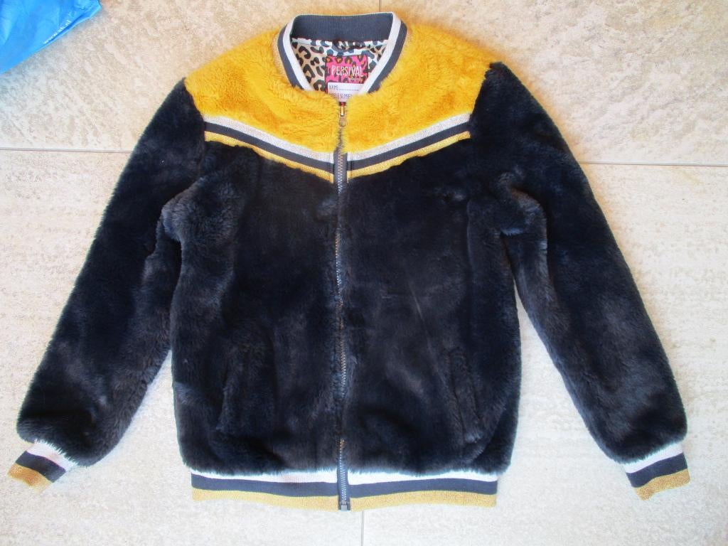 Persival teddy winterjas donker blauw / geel maat 164 jas, Persival, Meisje, Ophalen of Verzenden, Zo goed als nieuw