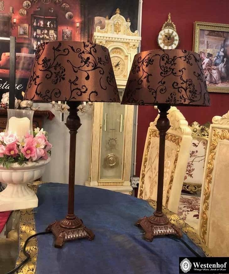 2 Brocante tafellampen vintage metalen lamp voet