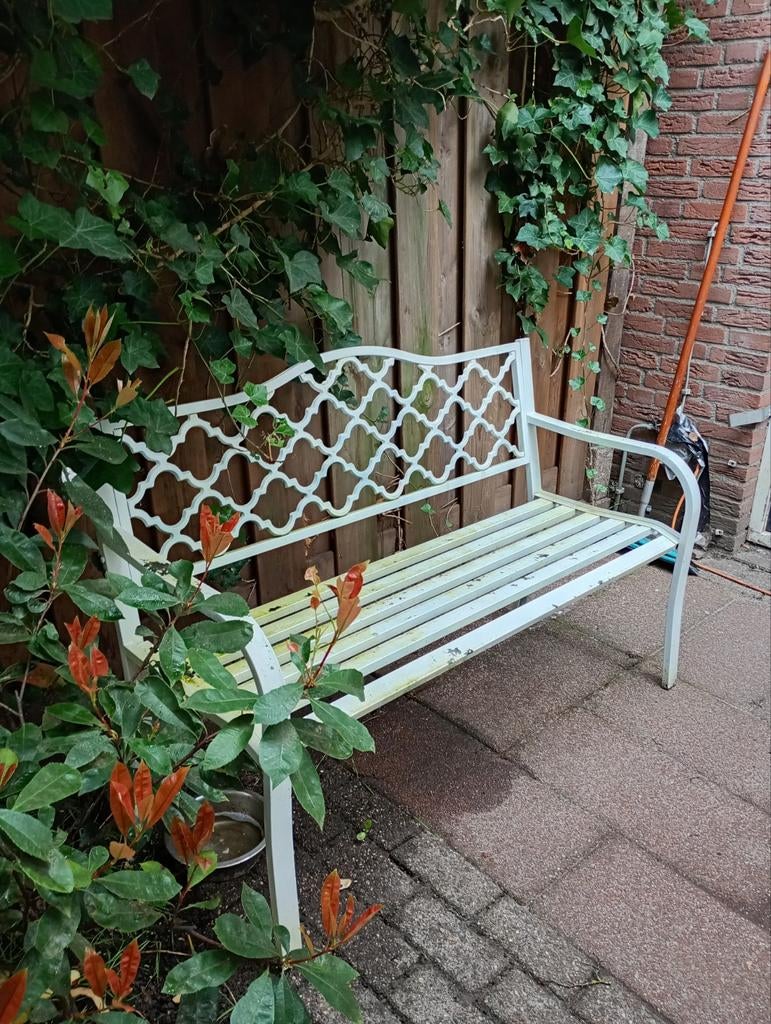 Vintage metaal tuinbankje 3 persoons, Tuin en Terras, Tuinbanken, Ophalen, Gebruikt, Metaal
