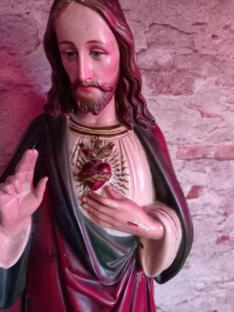 Antiek oud heilig hart beeld Jezus, Antiek en Kunst, Antiek | Religie, Ophalen