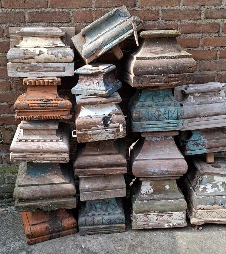 Oude antieke houten india poer tuindecoratie sober wonen, Ophalen, Gebruikt, T, N