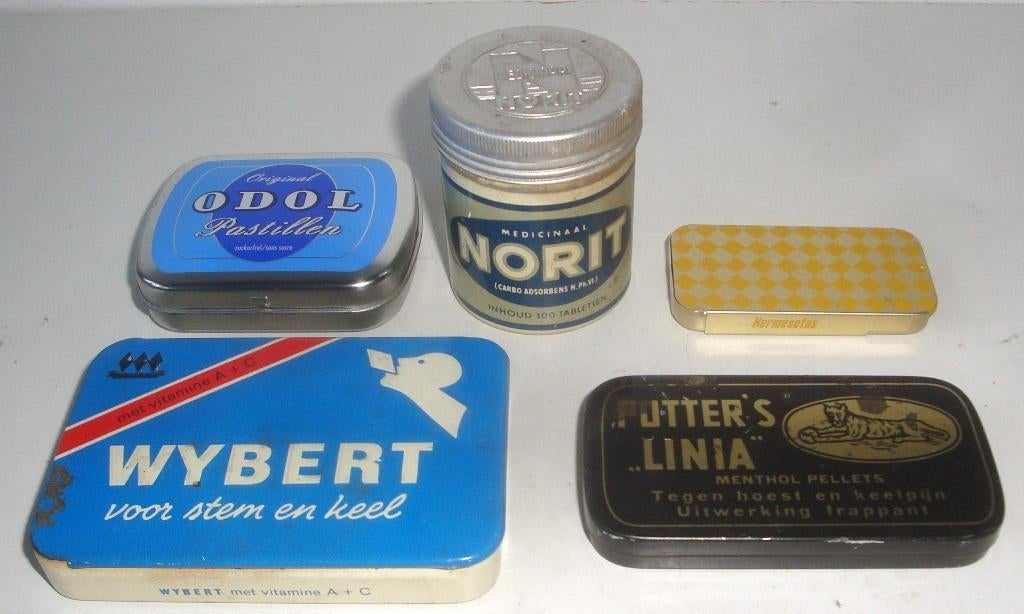 5 medicinale blikjes in goede staat, verschillende leeftijde, Ophalen of Verzenden, Zo goed als nieuw, Overige