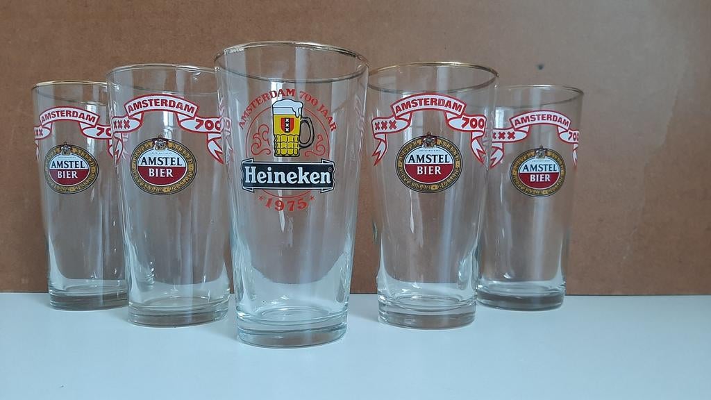 5 speciale bierglazen, Verzamelen, Biermerken, Ophalen of Verzenden, Zo goed als nieuw, Glas of Glazen, Amstel