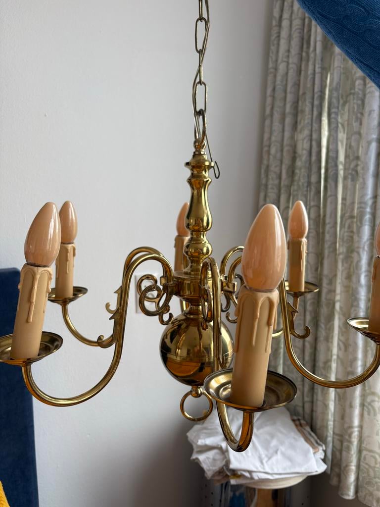 Koperen hanglamp met 6 lichtpunten, Huis en Inrichting, Lampen | Hanglampen, Ophalen of Verzenden, Gebruikt, Metaal, 50 tot 75 cm