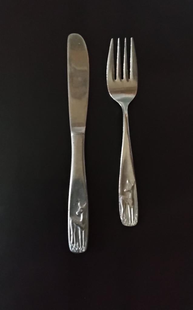 Vintage Retro Amefa kinderbestekje met hertje opdruk, Antiek en Kunst, Ophalen of Verzenden