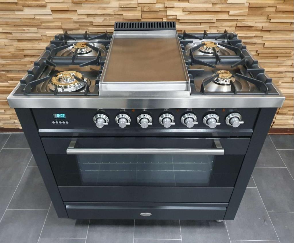 Luxe Boretti Fornuis 90cm antraciet + rvs 1 GASOVEN Frytop, Niet ingevuld, 60 cm of meer, Niet ingevuld, Ophalen of Verzenden