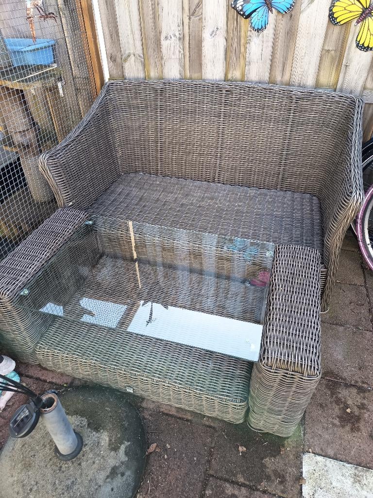Tuinsetje stevige wicker, Gebruikt, Bank, Wicker, Ophalen