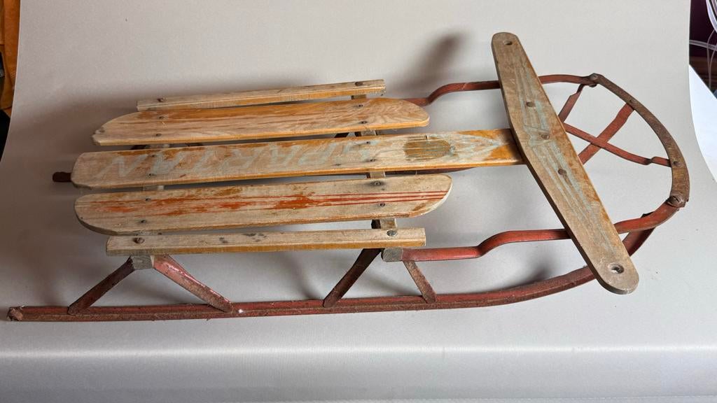 Vintage Antieke Bestuurbare Houten Slee - Decoratie, Ophalen of Verzenden