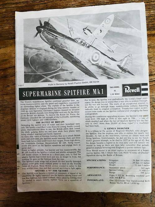 Revell spitfire mk 1, originele handleiding, 1:72 tot 1:144, Revell, Ophalen of Verzenden, Zo goed als nieuw