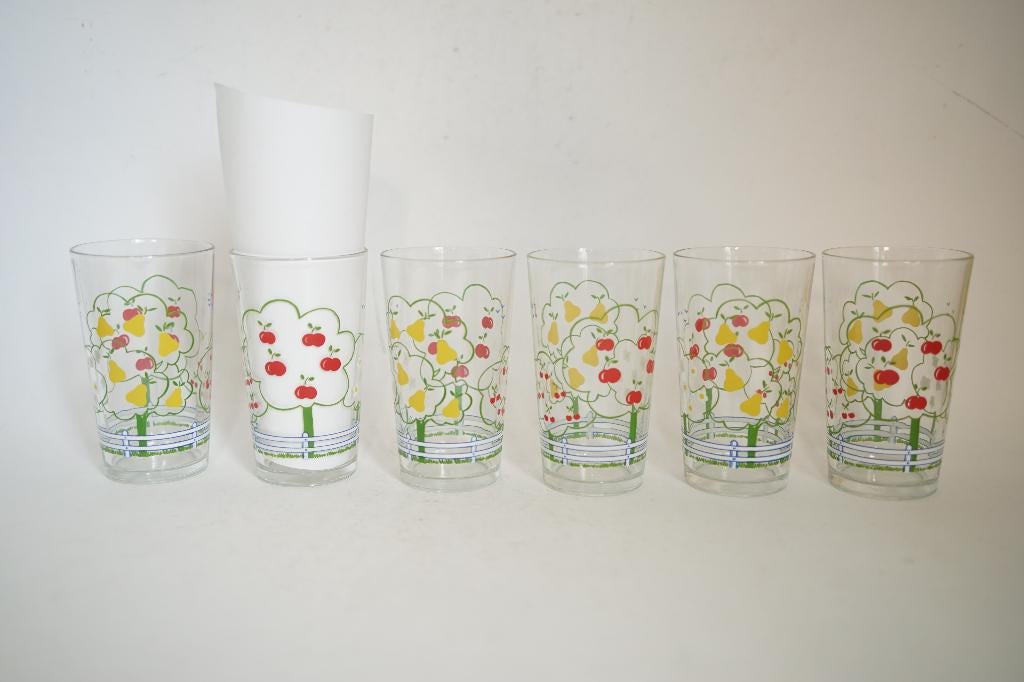 set vintage glas fruit appel kers peer geel rood france, Huis en Inrichting, Keuken | Servies, Glas of Glazen, Ophalen of Verzenden
