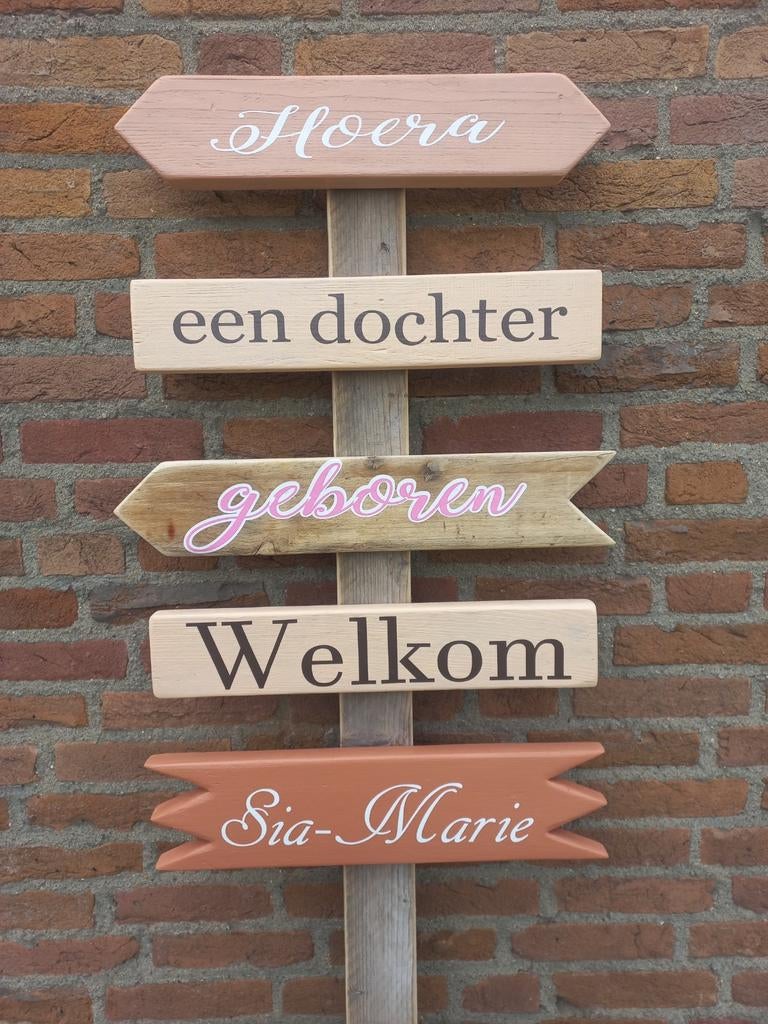 Wegwijzers Geboorte bord gender reveal Babyshower baby borre, Ophalen of Verzenden