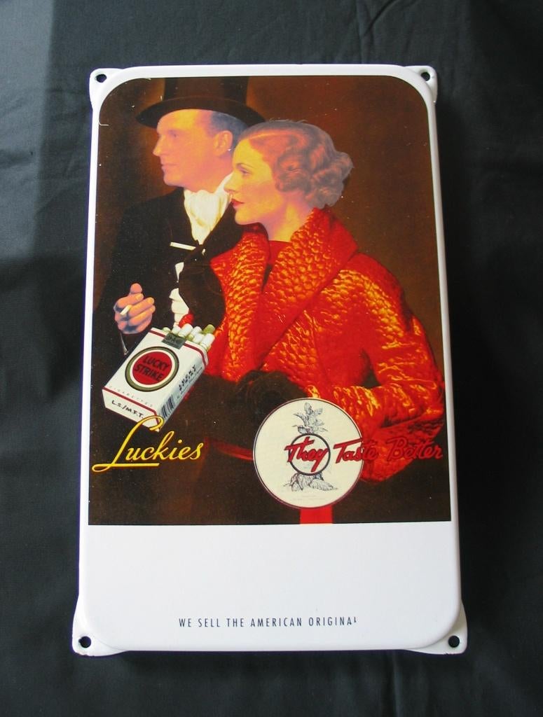 Lucky Strike sigaretten Emaille bord, Verzenden, Zo goed als nieuw, Reclamebord