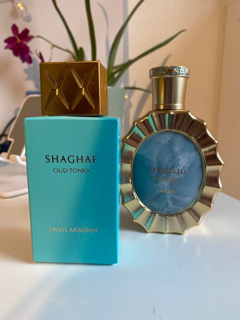 Swiss Arabian Shaghaf Oud Tonka & Lattafa Victoria - 80% vol, Sieraden, Tassen en Uiterlijk, Uiterlijk | Parfum, Ophalen of Verzenden