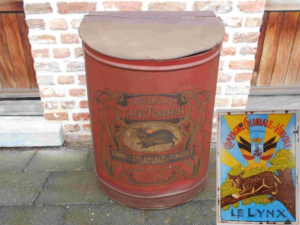 19de eeuws koffieblik (koloniale compagnie Le Lynx), Verzamelen, Ophalen of Verzenden, Gebruikt, Verpakking