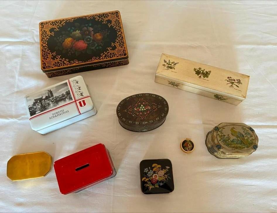Diverse vintage blikken en doosjes - decoratief en uniek, Verzamelen, Blikken, Ophalen, Gebruikt, Overige, Overige merken