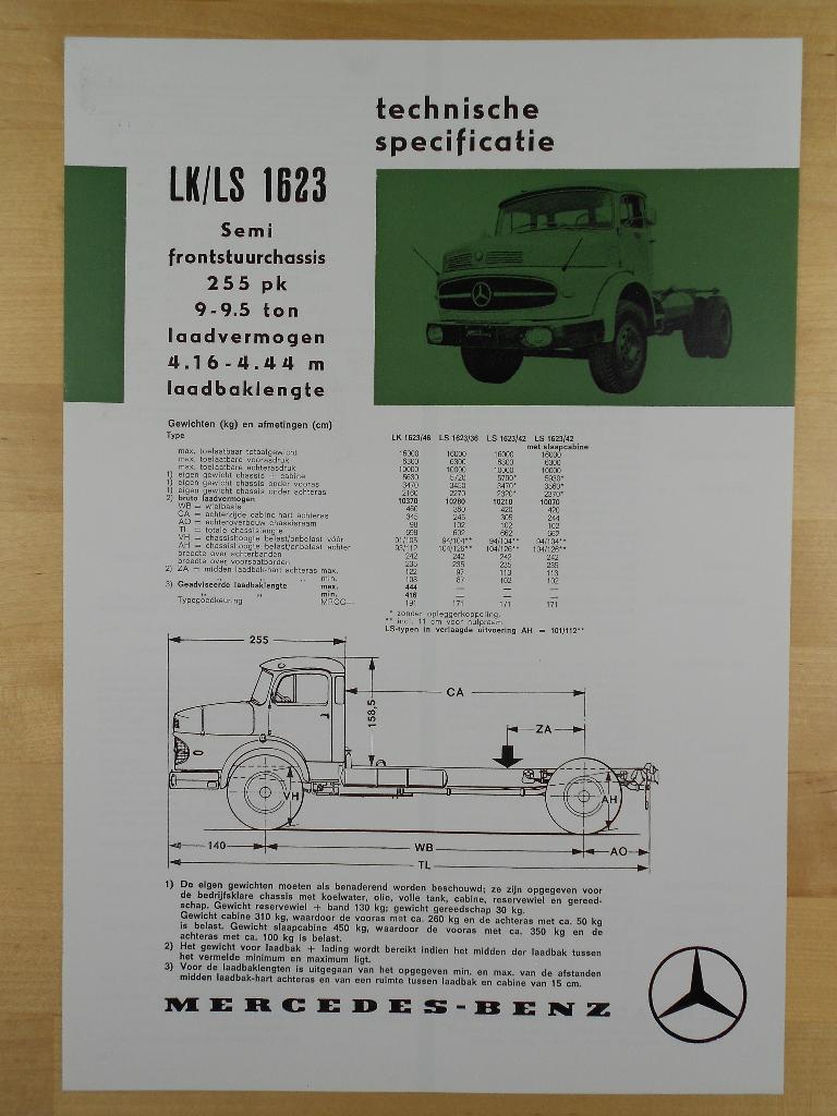 Mercedes 1623 LK LS Torpedo 1968 Specificatie Brochure, Zo goed als nieuw, Mercedes-Benz, Mercedes, Ophalen of Verzenden