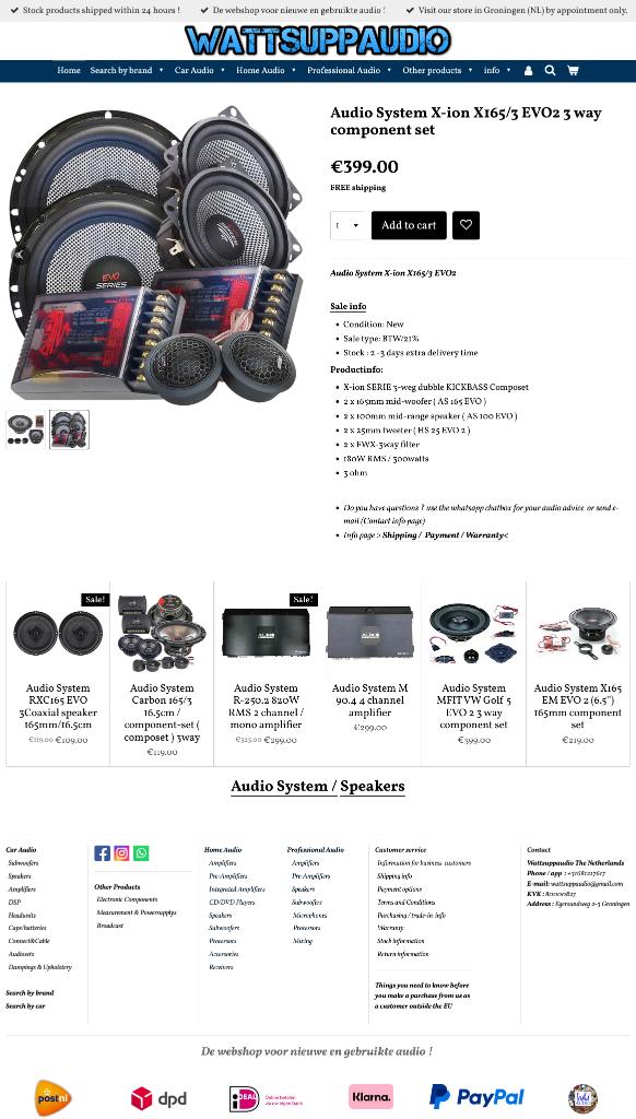 Audio System X-ion X165/3 EVO2 3 weg composet speakers, Auto diversen, Info@optimount.nl, Nieuw, Ophalen of Verzenden, Anholtseweg 48A 7091 HB DINXPERLO