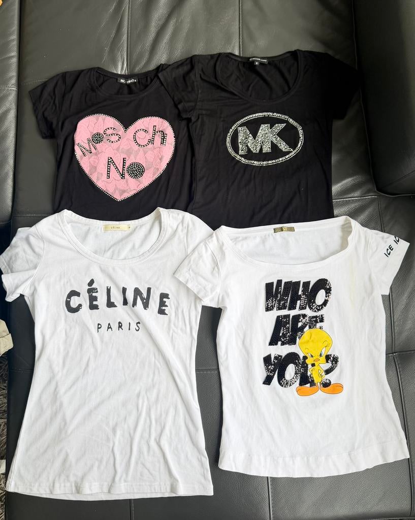 4 leuke dames  shirts maat S Celine MK moschino iceberg, Zwart, Ophalen of Verzenden, Zo goed als nieuw, Korte mouw