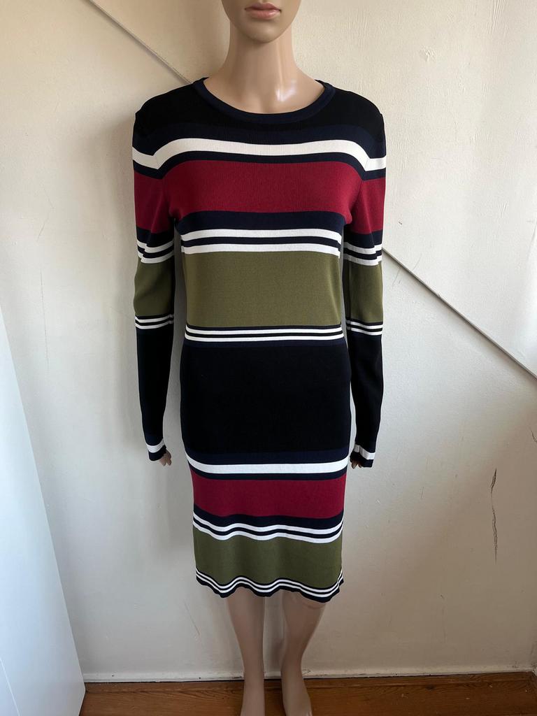 Nikkie jurk stretch maat 40 gestreept rood khaki wit, Maat 38/40 (M), Overige kleuren, Ophalen of Verzenden, Zo goed als nieuw