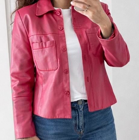 Roze 100% leren jasje van Apart Impressions, Kleding | Dames, Ophalen of Verzenden, Gedragen, Maat 38/40 (M), Roze