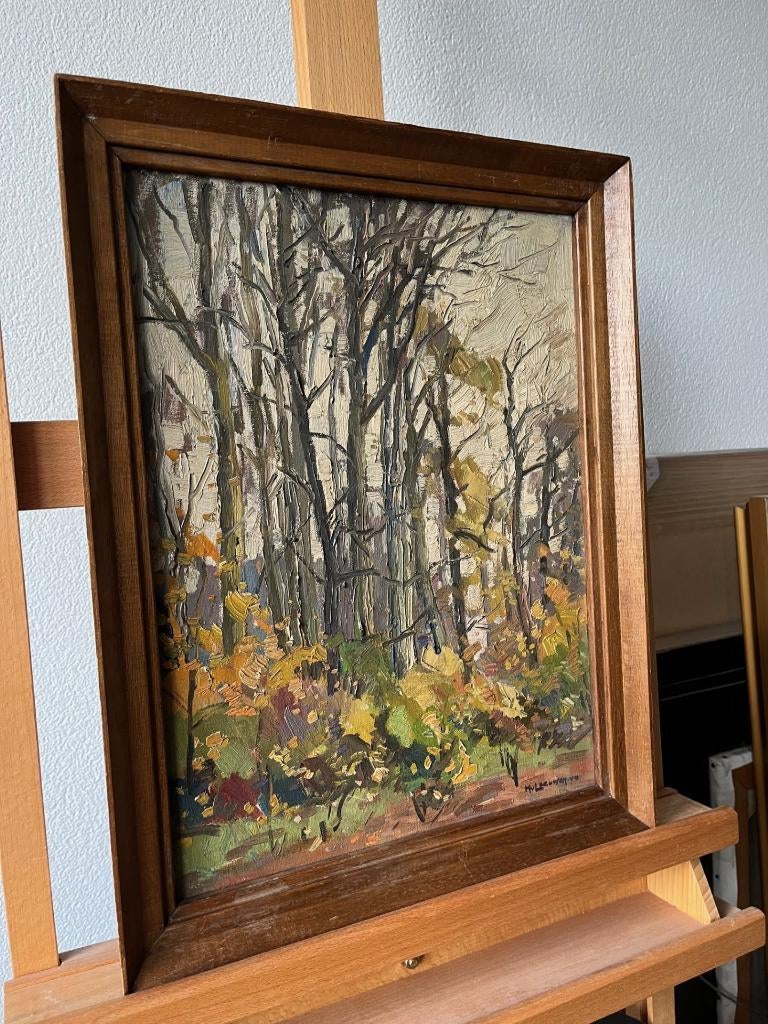 Henk van Leeuwen, ingelijst bos landschap, Antiek en Kunst, Ophalen