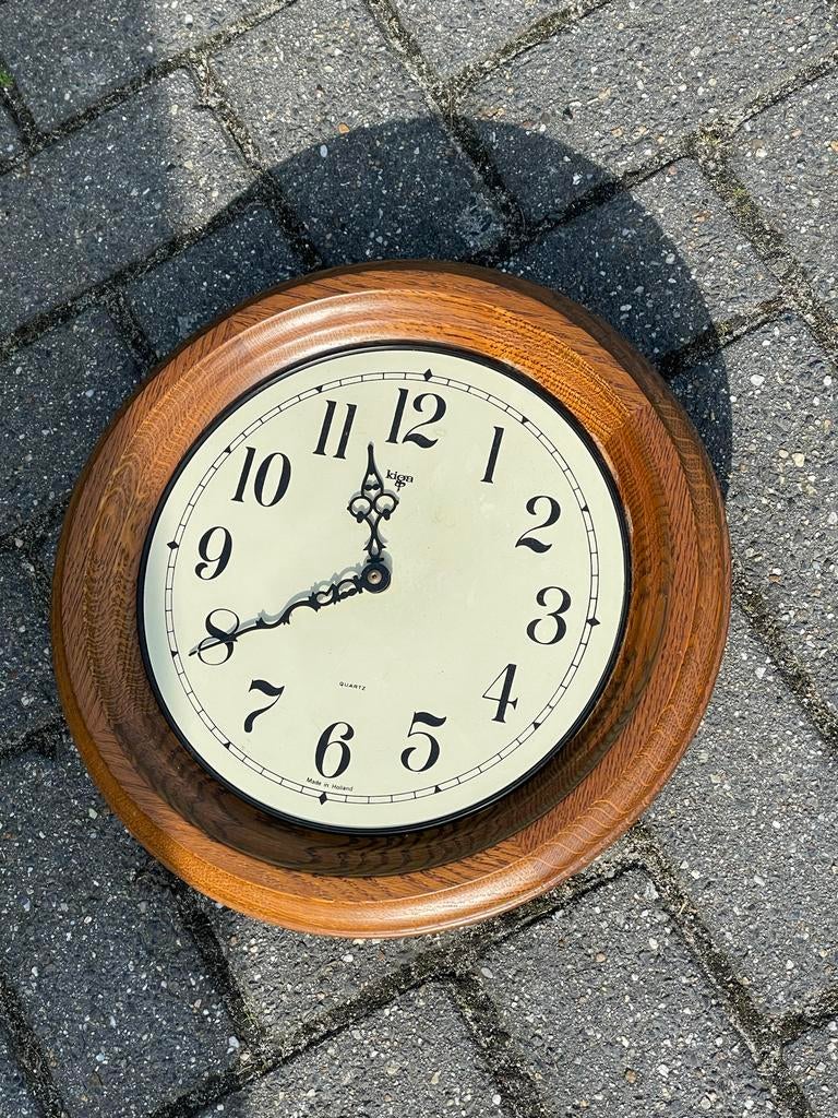 Vintage Kiga Wandklok - Hout, Quartz, Antiek en Kunst, Antiek | Klokken, Ophalen of Verzenden