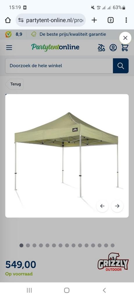 Easy up partytent 3x3 meter dakzeil, Ophalen, Minder dan 5 meter