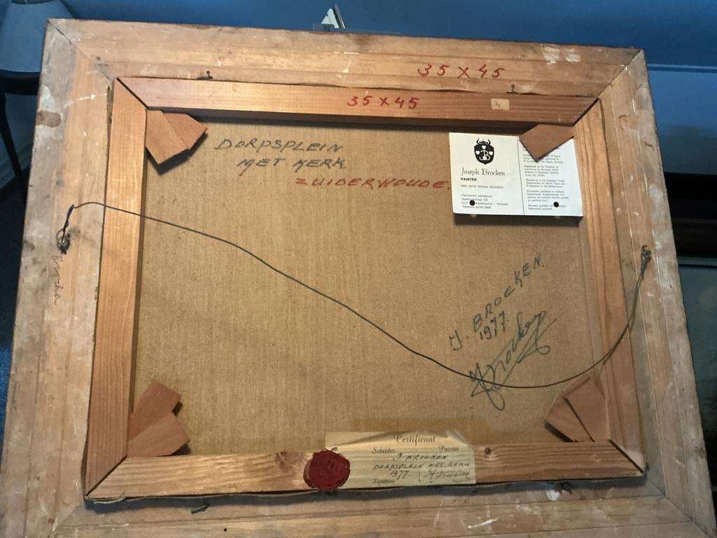 Oud schilderij Dorpsplein met Kerk, Ophalen of Verzenden