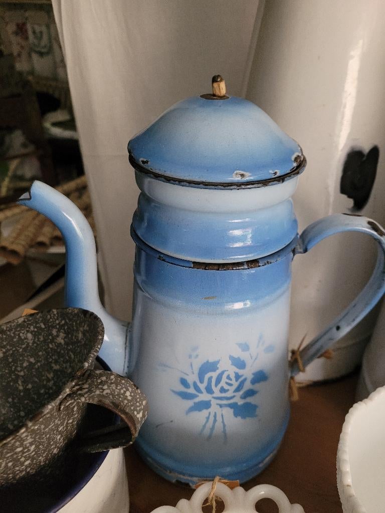 antieke emaillen koffiekan met filter Frans, Ophalen of Verzenden