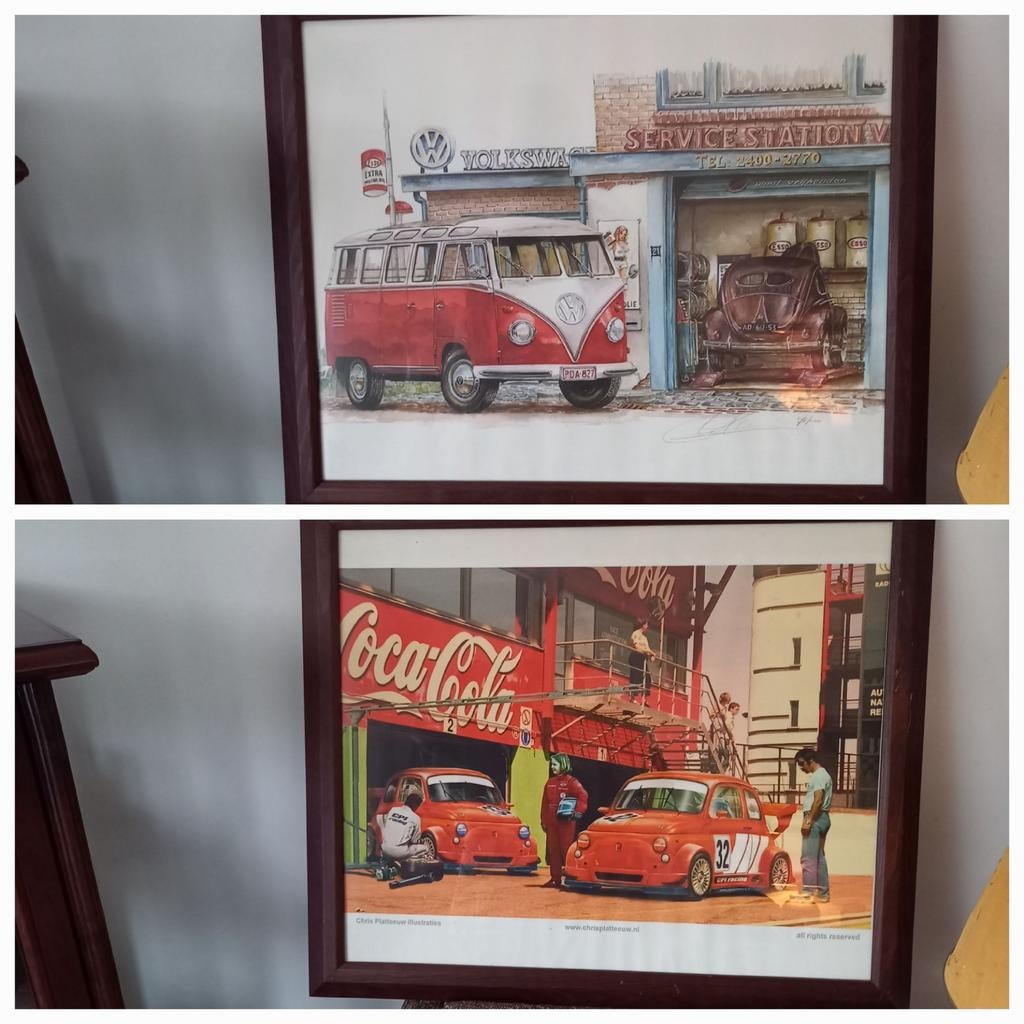 Chris Platteeuw illustraties ingelijst 69/59cm zeldzaam., Ophalen