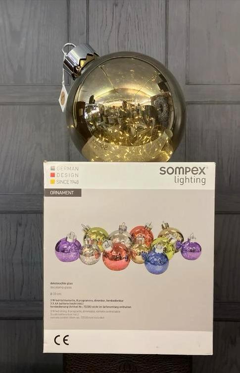 Grote Glazen Kerstbal met Verlichting - 20-25-30cm, Sompex, Nieuw, Ophalen of Verzenden, Sompex