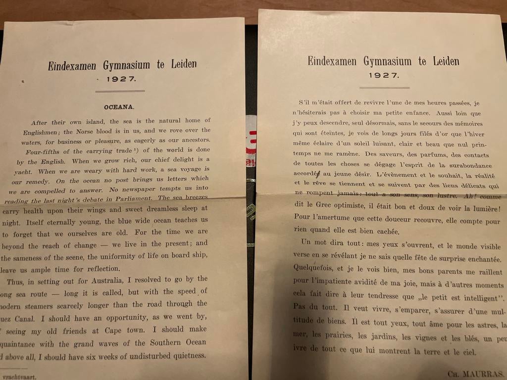 Opgaves eindexamens frans en Engels, 1927. gymnasium Leiden, Ophalen of Verzenden