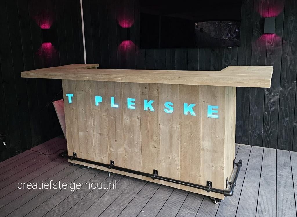Verrijdbare bar letters steigerhout buizen mancave koelkast, Ophalen of Verzenden, Nieuw