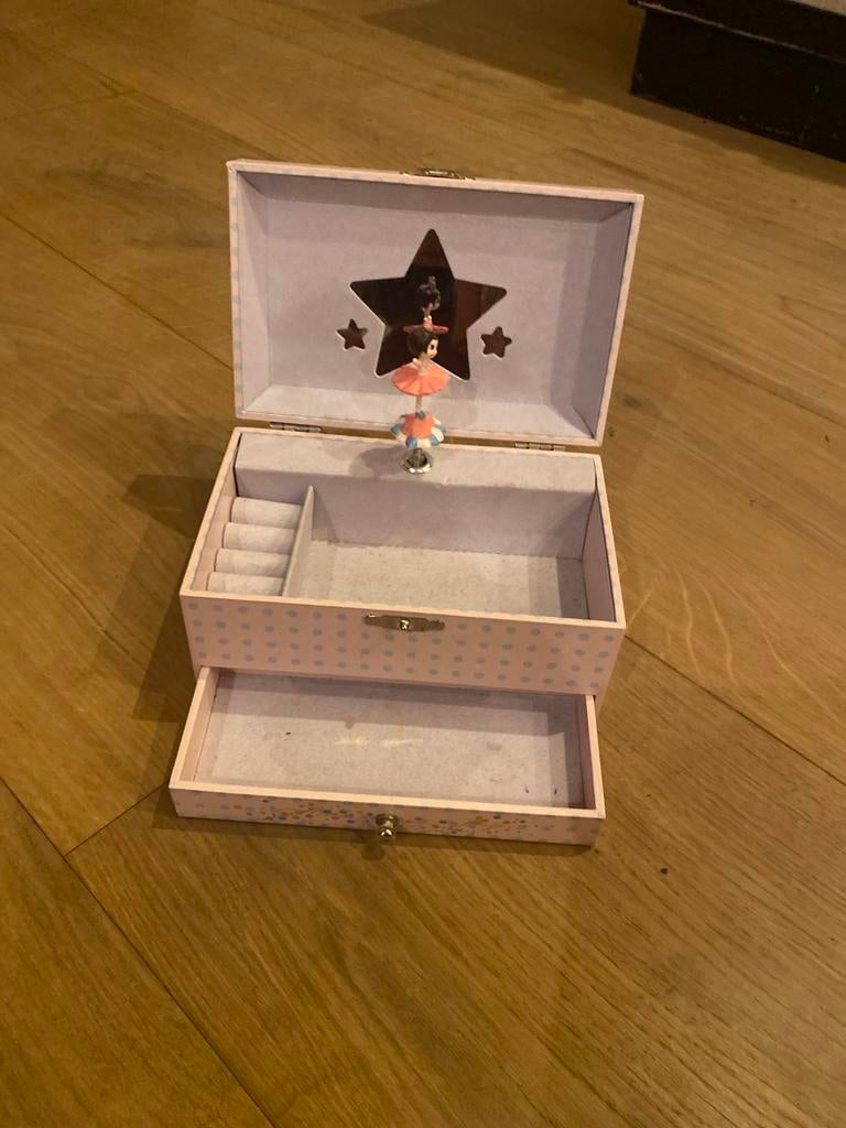 Muziek sieradendoosje met ballerina, Gebruikt, Ophalen of Verzenden, Met spiegeltje(s), Roze
