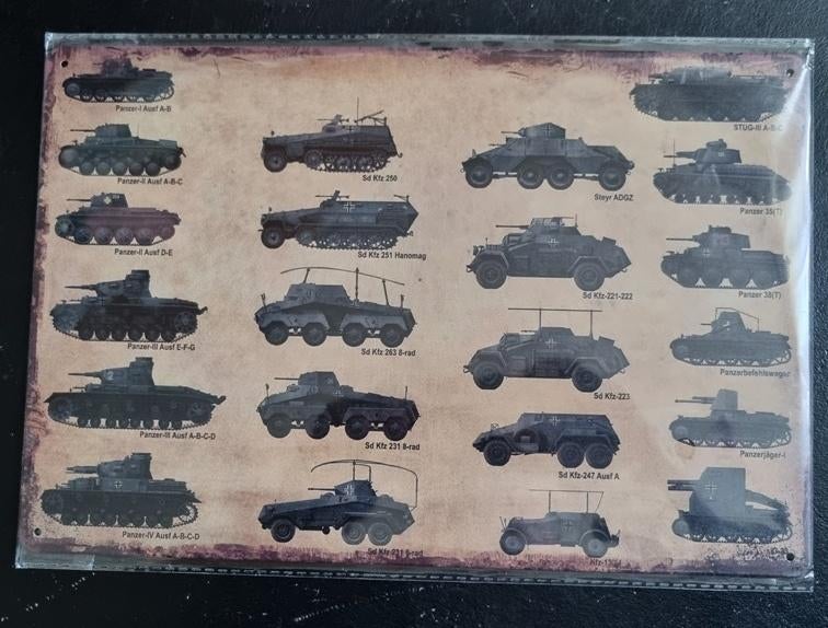 Metalen bord vintage-look duitse tanks/pantservoertuigen 2, Verzamelen, Militaria | Tweede Wereldoorlog, Ophalen of Verzenden