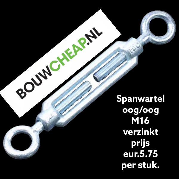 Spanschroef oog/oog M16 verzinkt., Ophalen of Verzenden, Nieuw